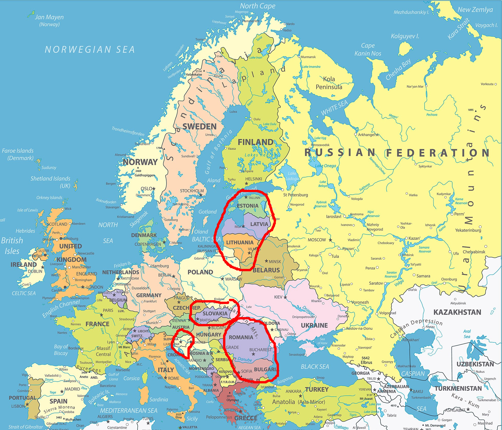 European political map annotated with the joining nations