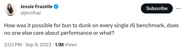 How was it possible for bun to dunk on every single JS benchmark, does no one else care about performance or what?